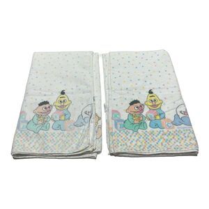 2 Vintage Sesame Street Cotton Flannel Baby Receiving Blankets Big Bird Riegel
